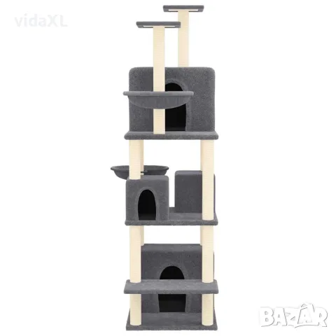 vidaXL Котешко дърво със сизалени стълбове, тъмносиво, 180 см, снимка 3 - За котки - 56146318