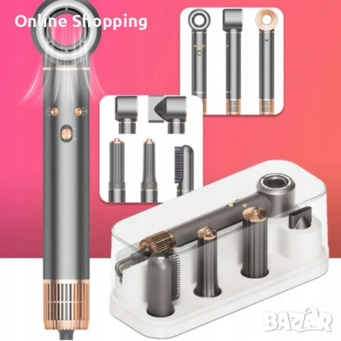 Мощен сешоар 5 в 1 — бързо сушене и професионално стилизиране с йонизация за блестяща и гладка коса, снимка 5 - Други - 53327602