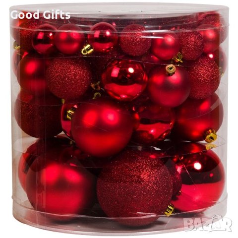 54 броя Комплект Червени Коледни Топки в 4 размера