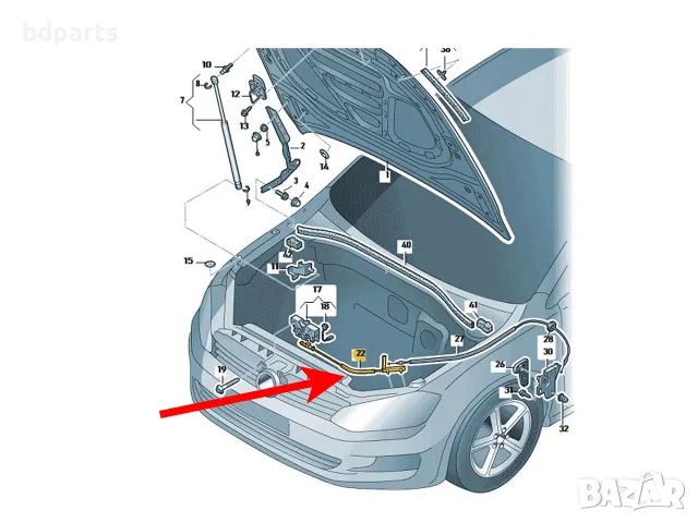 Жило за отваряне на преден капак, VW, Golf VII 7, Passat B8 VIII, снимка 2 - Части - 56141864