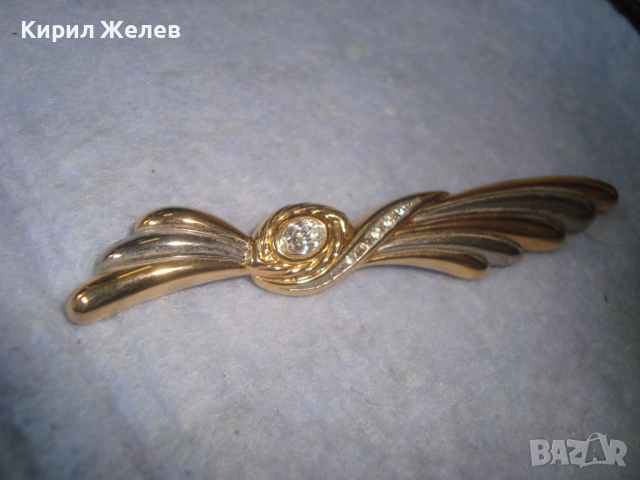 ПОЗЛАТЕНА БРОНЗОВА СТАРА АРТ ДЕКО СКЪПОЦЕННА БРОШКА с ГОЛЯМ ФАСЕТИРАН ЦИРКОН 8713, снимка 11 - Антикварни и старинни предмети - 36224347