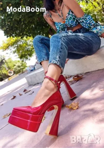 Обувки на ток - Червен лак, снимка 2 - Дамски обувки на ток - 48819722