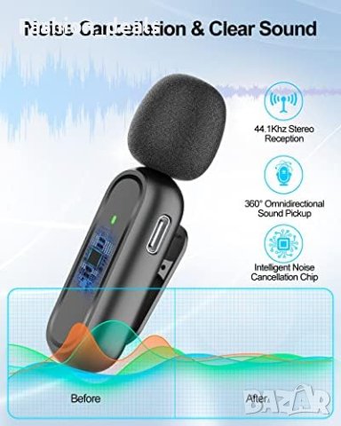 Нови 2 броя Безжичен микрофон за телефони с Iphone Айфон Запис Видео Презентация, снимка 6 - Микрофони - 41600387