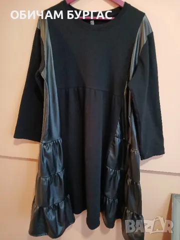 НОВА С ЕТИКЕТ 4-5xl ЕФЕКТНА ЕЛАСТИЧНА РОКЛЯ ОТ ПЛЪТНО ТРИКО И МЕКА КОЖА, снимка 2 - Рокли - 48803757