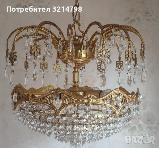 Антикварен кристален полилей , снимка 6 - Полилеи - 52511214