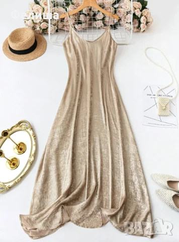 Дълга Арабска Рокля с Бляскав Ефект / Блестящи Отражения Течно Злато , снимка 2 - Рокли - 50811975