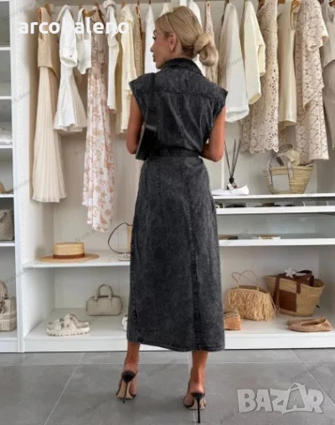 Дамска ежедневна едноредна дънкова рокля без ръкави, 3цвята , снимка 14 - Рокли - 51033308