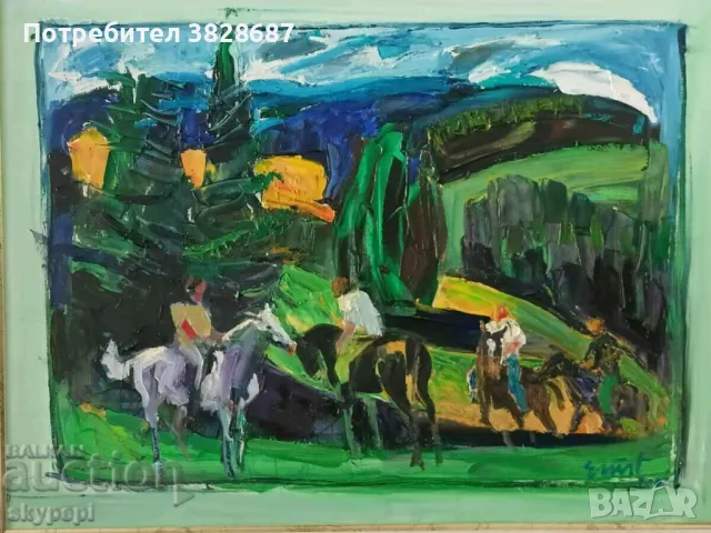 Картина,,Ездачи в планината,,, снимка 3 - Картини - 48271944