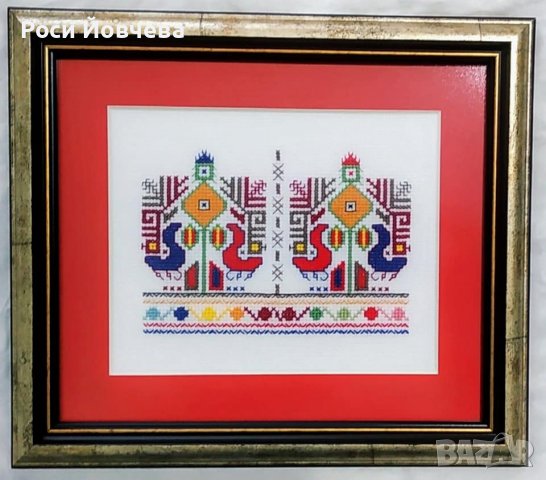 ръчно бродирана шевица "Богинята майка с две птици", за годеж, сватба, годишнина, за нов дом, повод, снимка 2 - Декорация за дома - 38743424