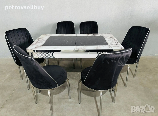 Луксозна трапезна маса с 6 стола, снимка 5 - Маси - 53505318