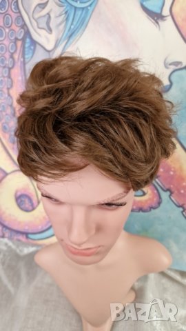 👑 💗Небрежно Стилен Модел Мъжка Перука в Светъл Естествено Кестеняв Цвят с Бретон КОД : 9159💗 👑 , снимка 4 - Аксесоари за коса - 44166238