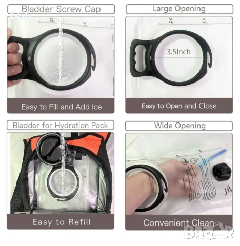Хидратационен резервоар за вода 2 литра, херметичен, без BPA, с широко отваряне., снимка 3 - Други стоки за дома - 53301469
