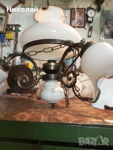 Старинен бронзов полилей с оригинални стъкла, снимка 8 - Антикварни и старинни предмети - 50503908