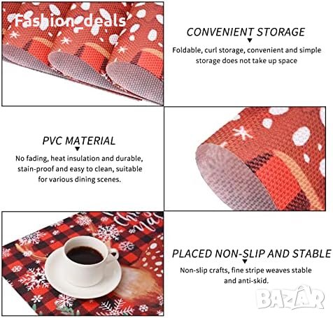 Нови Коледни Подложки за Маса 6 броя, Термоустойчиви, PVC, Дизайн С Елен, снимка 3 - Декорация за дома - 42698208