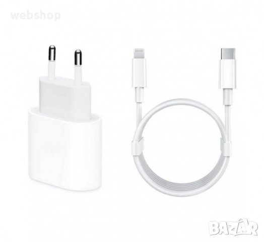 Комплект, мрежово зарядно, съвместимо с Apple, iPhone, бързо зареждане, кабел, USB-C, Type-C, 20W, снимка 1 - Аксесоари за Apple - 38956901