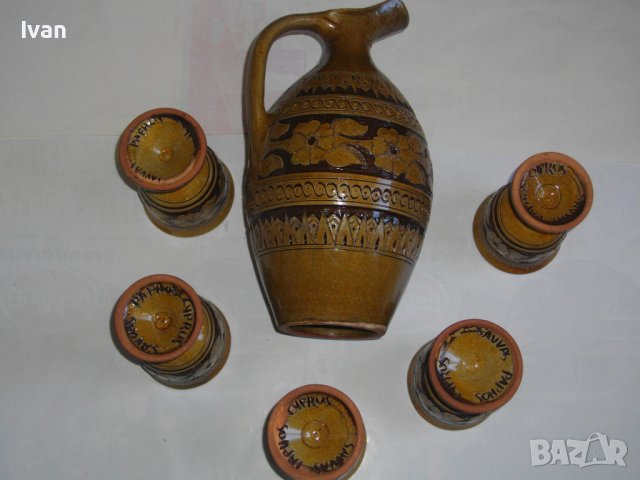 Нов Кипърски Глинен Сервиз За Вино-Ръчно Рисуван-Битов Интериор, снимка 3 - Сервизи - 39726655