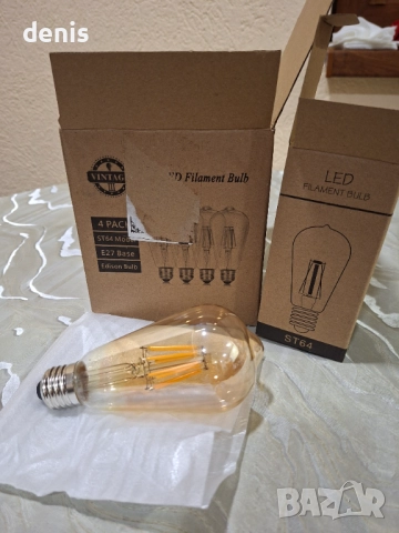 Нови 4броя Енергоспестяващи Ретро Крушки, B22 ST64 Декоративни LED, 2700K Топла Светлина