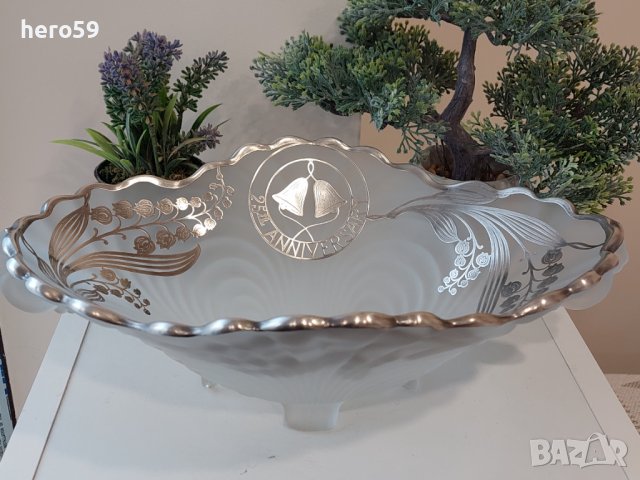Прекрасна фруктиера-сребро(sterling) матирано стъкло, снимка 1