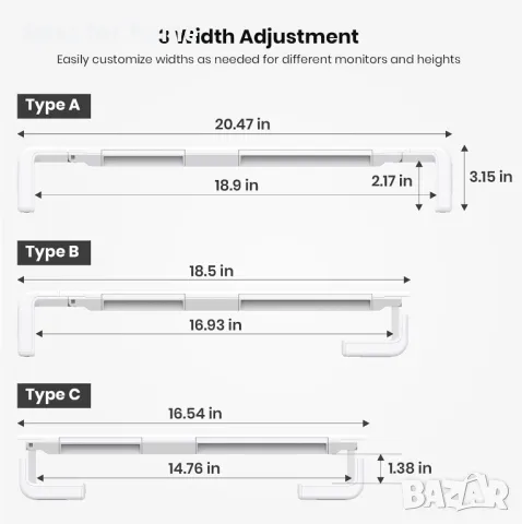 Стойка за монитор 3 позиции с поставка за телефон Klearlook, снимка 7 - За дома - 49149104