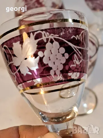 български гравиран сервиз за ракия със златен кант 20/3, снимка 2 - Сервизи - 49144459