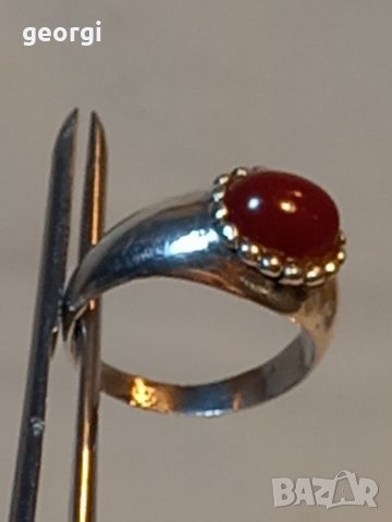 Стар сребърен пръстен с червен кехлибар , снимка 6 - Пръстени - 39329129