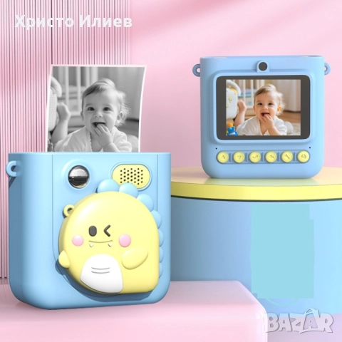 Детска камера с функция за печат Детски фотоапарат с дисплей за моментни снимки Син
