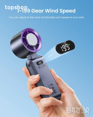 Чисто нов запечатан Турбо ръчен вентилатор с ледено охлаждане – 199 степени, 20000 RPM, Лилав ​, снимка 3 - Друга електроника - 53443963