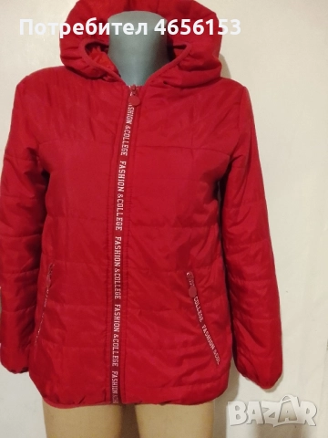 ДАМСКО  ЧЕРВЕНО  ШУШЛЯКОВО ЯКЕ с КАЧУЛКА - размер S, снимка 3 - Якета - 52598299