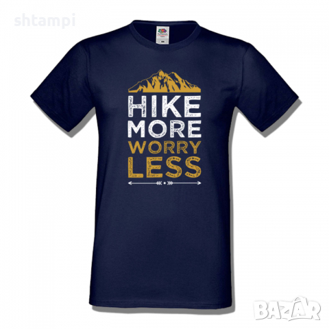 Мъжка тениска Hiking More Worry Less,Къмпинг,Планина,Изненада,Подарък,Поход,Връх,Хижа,
