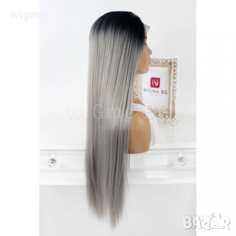 Дълга права сива лейс фронт перука Грейс, снимка 5 - Аксесоари за коса - 35670449