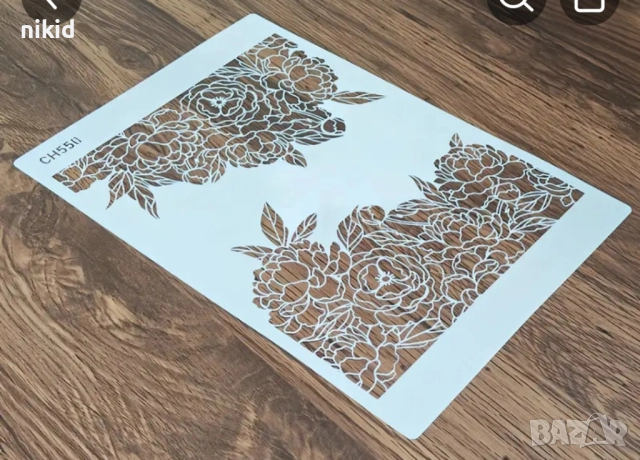 Двустранно наредени цветя божур божури рози голям стенсил шаблон украса торта боя Scrapbooking, снимка 2 - Форми - 51938460