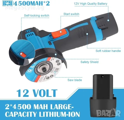 Акумулаторен Мини Ъглошлайф Zebbyee (12V, 19500 RPM) – Комплект с 2 Батерии и 7 Диска, снимка 3 - Ъглошлайфи - 55739073
