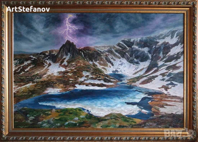 ”Миг преди бурята”, връх Харамията с езерото Близнака, Рила планина, снимка 2 - Картини - 53276172