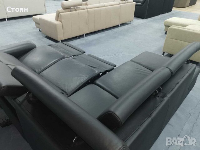 Черен кожен ъглов диван "Boreas" с релаксиращ механизъм, снимка 7 - Дивани и мека мебел - 39394554