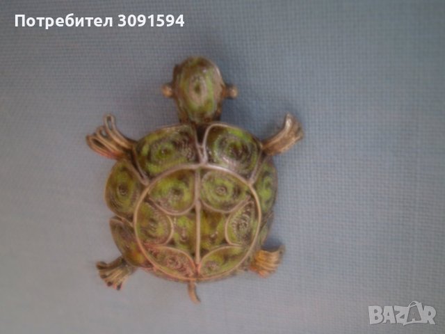  Антикварна брошка костенурка сребърна проба 800 И филигран , снимка 10 - Антикварни и старинни предмети - 36876012