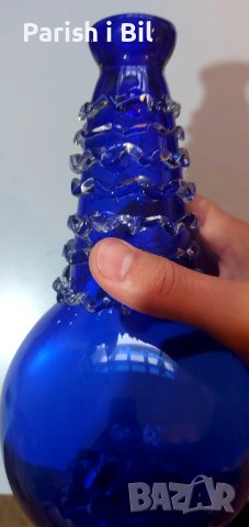 Синя стъклена ваза, снимка 4 - Вази - 38875151