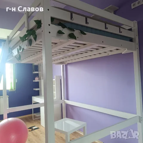 IKEA двуетажно с надстройка легло с матрак и под матрак. Материал дърво, снимка 3 - Спални и легла - 56168500