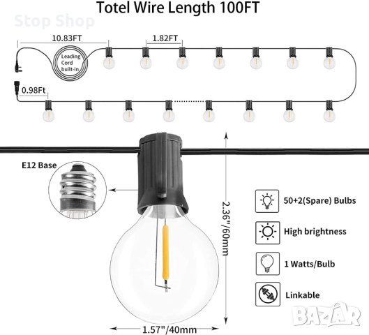 LED приказни светлини на открито 30 м 50бр + 2 G40 приказни светлини, снимка 6 - Лед осветление - 41572588