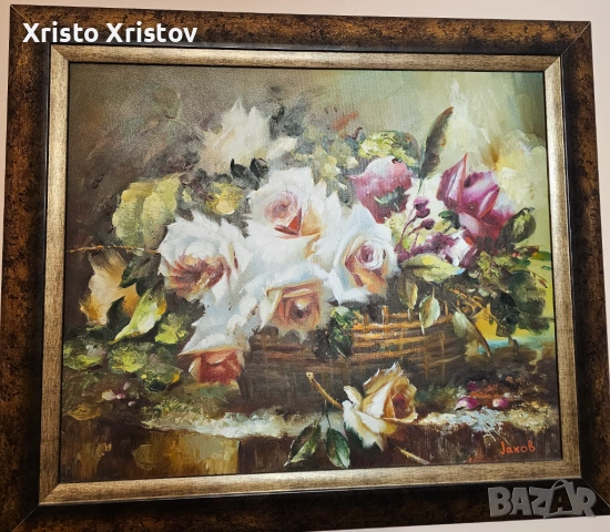 Маслена картина -кошница с рози