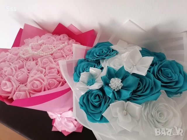 Букет от вечни сатенени рози , снимка 7 - Изкуствени цветя - 52592587