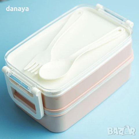 3849 Кутия за храна с 2 отделения и прибори, снимка 4 - Кутии за храна - 42091384