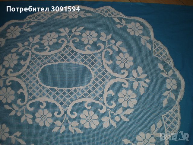 19век ръчно  плетена  елипсовидна покривка филе дантела , снимка 3 - Антикварни и старинни предмети - 41701110