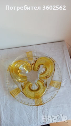 Винтидж кристален поднос с жълти орнаменти - масивен, снимка 5 - Прибори за хранене, готвене и сервиране - 51130656