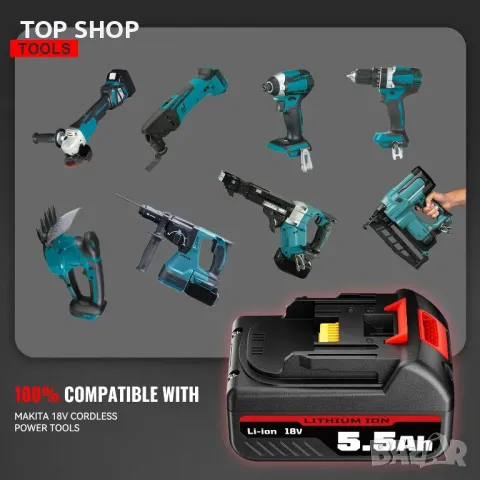 2 броя Резервни литиево-йонни батерии Dasnite 5.5Ah BL1850B за Makita 18V, снимка 6 - Друга електроника - 49423115