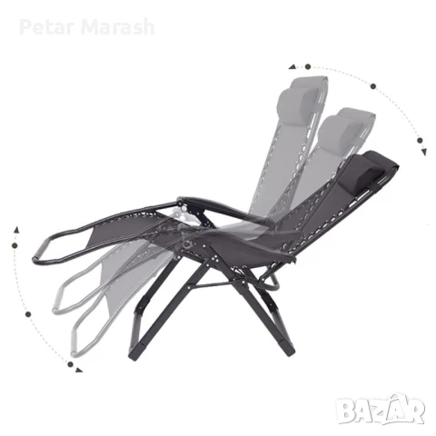 Шезлонг KraftWorld Lagos – Сгъваем, метален, с подлакътници и поставка, снимка 7 - Градински мебели, декорация  - 51066052