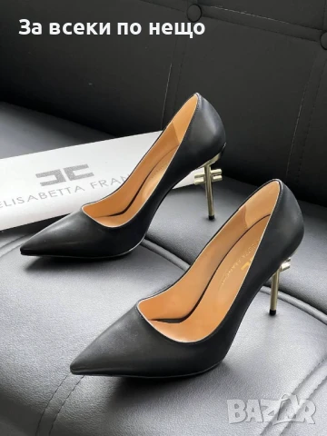 Elisabetta Franchi Дамски Черни Кожени Обувки С Метален Ток Елизабета Фенчи Код E518, снимка 2 - Дамски обувки на ток - 50732141