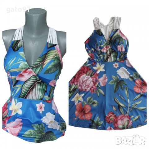 Синя рокля на цветя, снимка 1