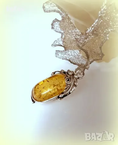 Сребърно колие с кехлибар, ръчна изработка, уникат, снимка 3 - Колиета, медальони, синджири - 49710214