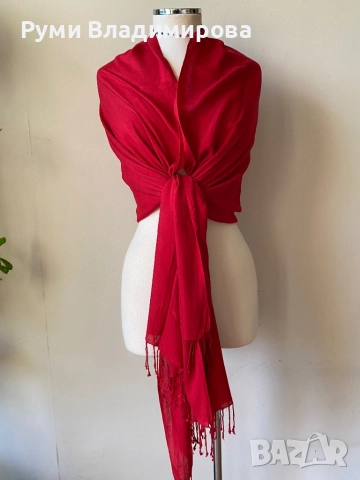 Червен шал от кашмир, коприна, пашмина/ различни видове, снимка 13 - Шалове - 52202180