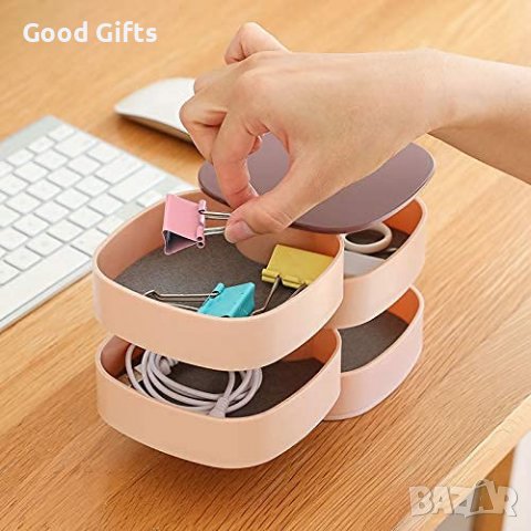 Въртяща се кутия органайзер за бижута , Бяла/Розова , с огледало, снимка 5 - Други - 39358885